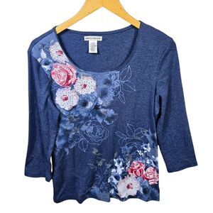 Rebecca Malone Blue Top with Pink and White Floral Design